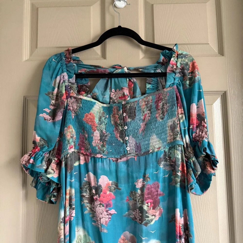 Anthropologie puff sleeve smocked midi dress size Small - Picture 3 of 11